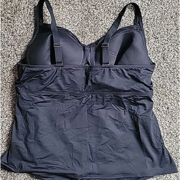 Lands' End Swim Top Black 22W Wrap Front Tankini 2X Solid Tummy Control S1009 - Picture 4 of 5